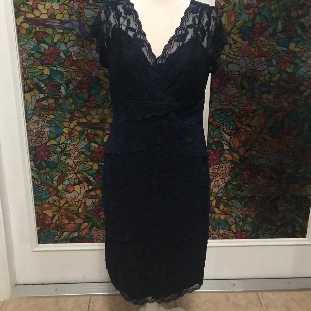Lace Bodycon short dress navy blue size 14